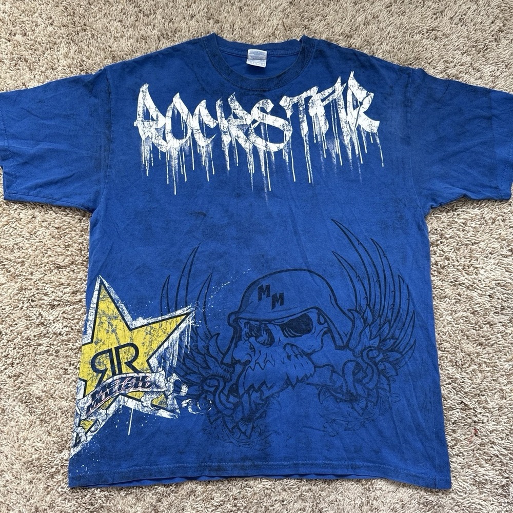 Vintage Y2K Metal Mulisha x Rockstar Energy T-Shirt XL Yazbek Blue Graphic Tee